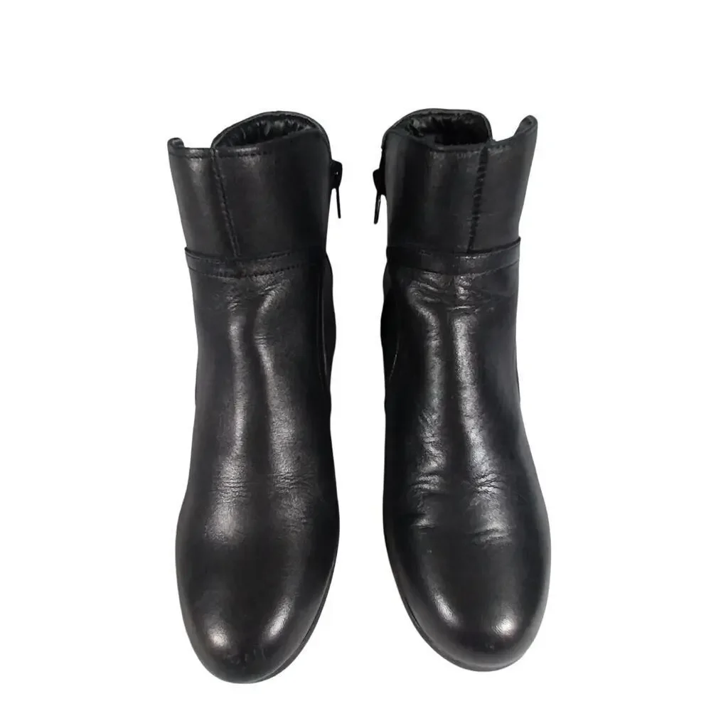 ABELLA! RONDA BLACK GENUINE LEATHER CHUNKY HEEL, RU BER SOLE ANKLE BOOTS!SZ 7.5M